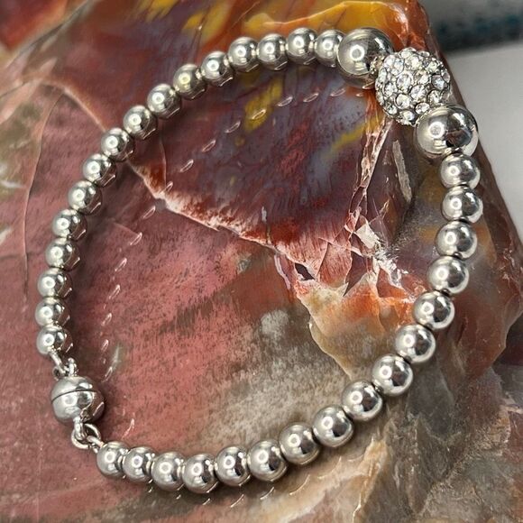 Silver Fireball Stretch Bracelet  Made with Genuine Swarovski Crystals - Picture 3 of 9